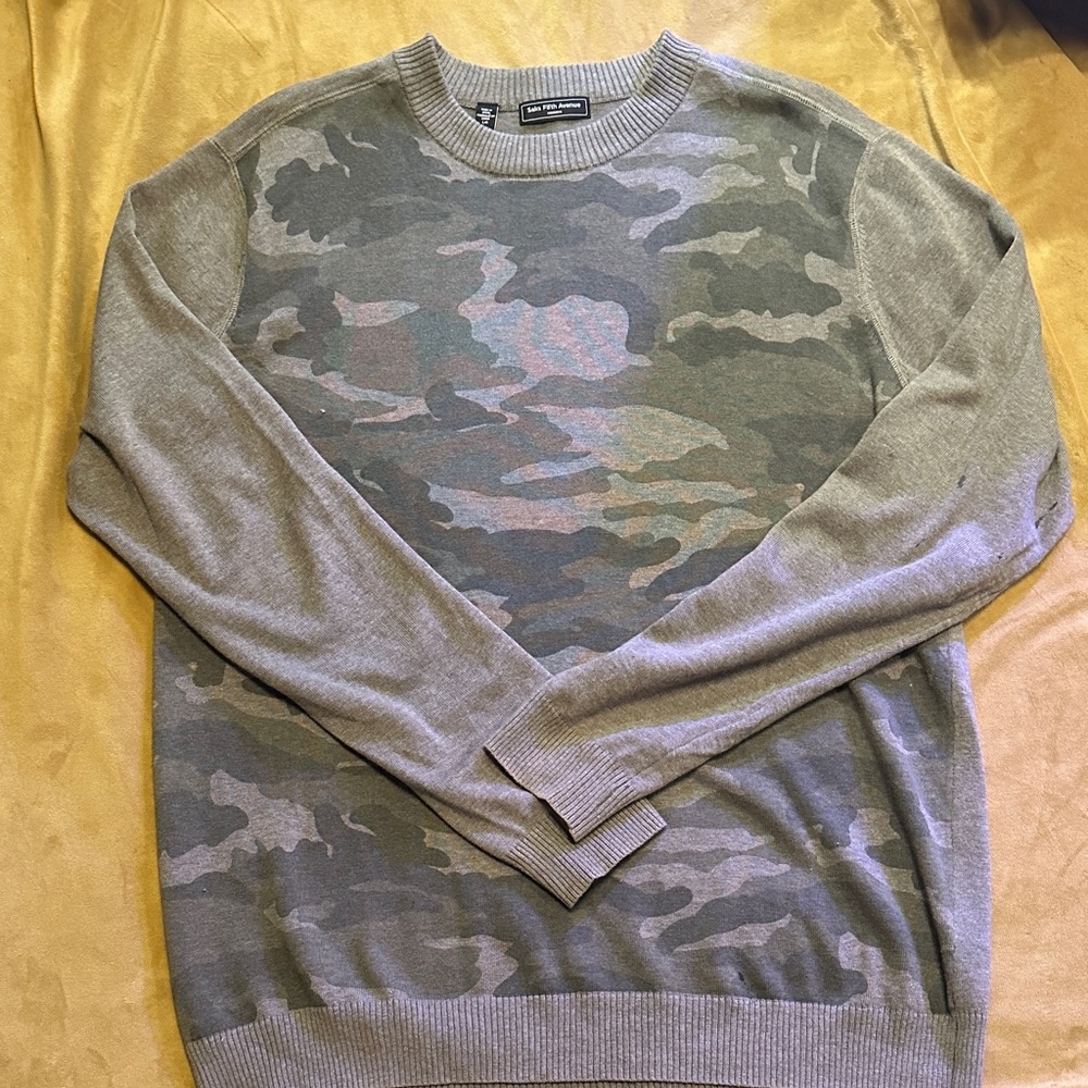 Saks Fifth Avenue Men's Gray Camouflage Crewneck Sweater